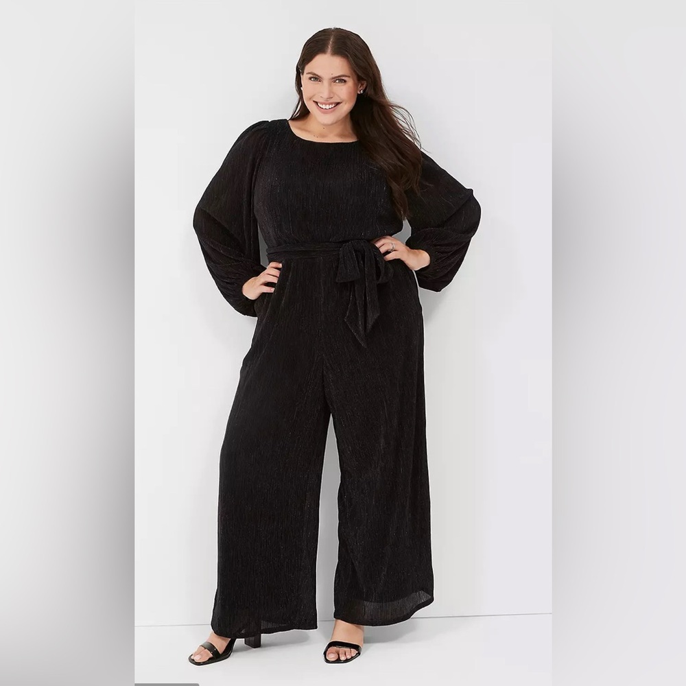 Lane Bryant Lurex Surplice-Back Plisse Jumpsuit‎